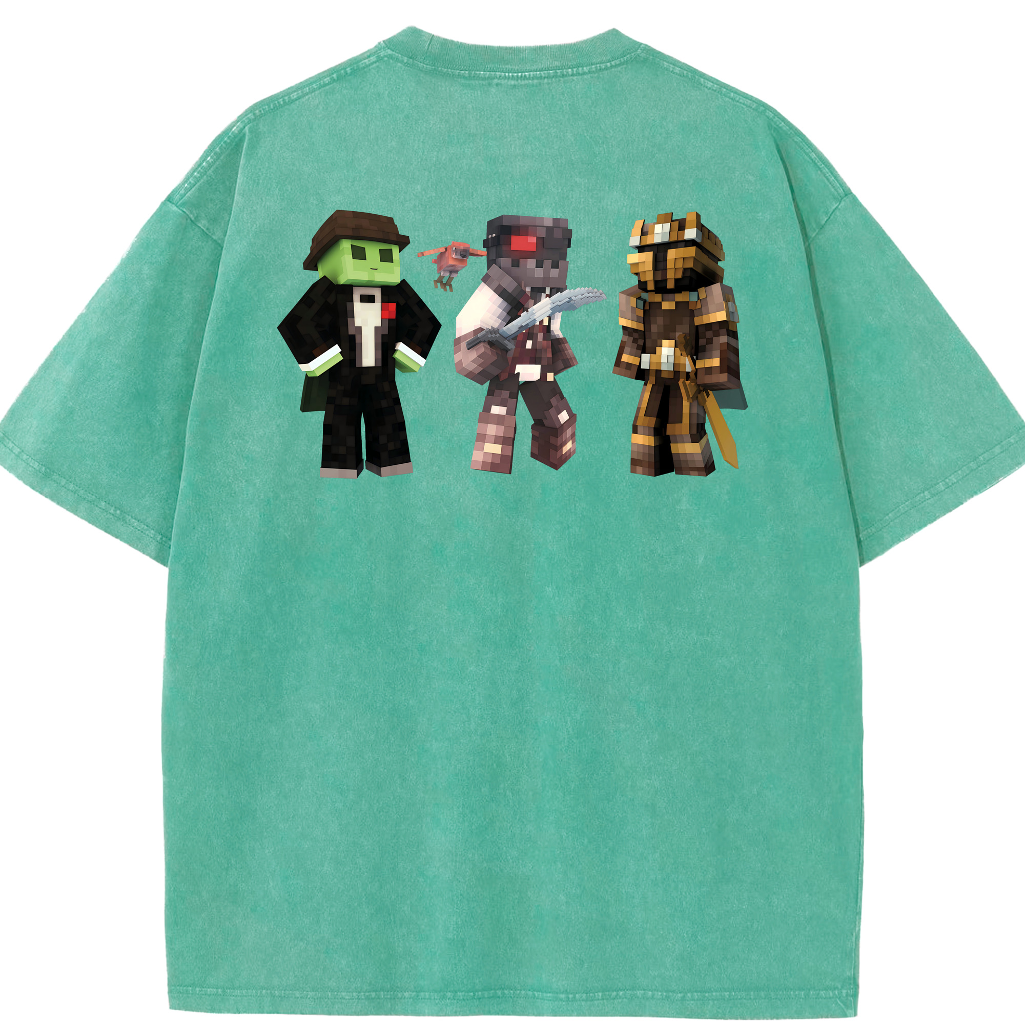 （画像用） マインクラフト ブロックの世界 Minecraft MC Block world 綿100% ヴィンテージ風 半袖Tシャツ（背面プリント）